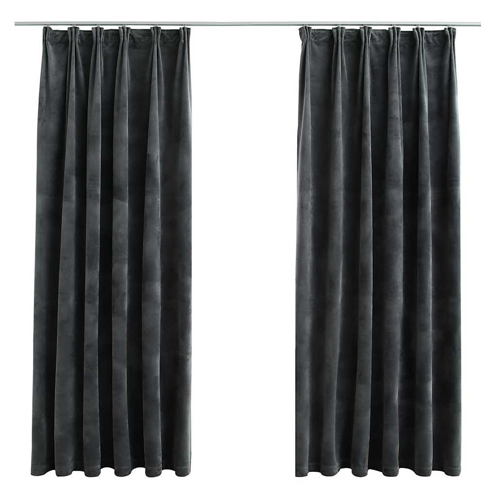 Rideaux occultants à crochets 2 pcs Velours Anthracite 140x175cm