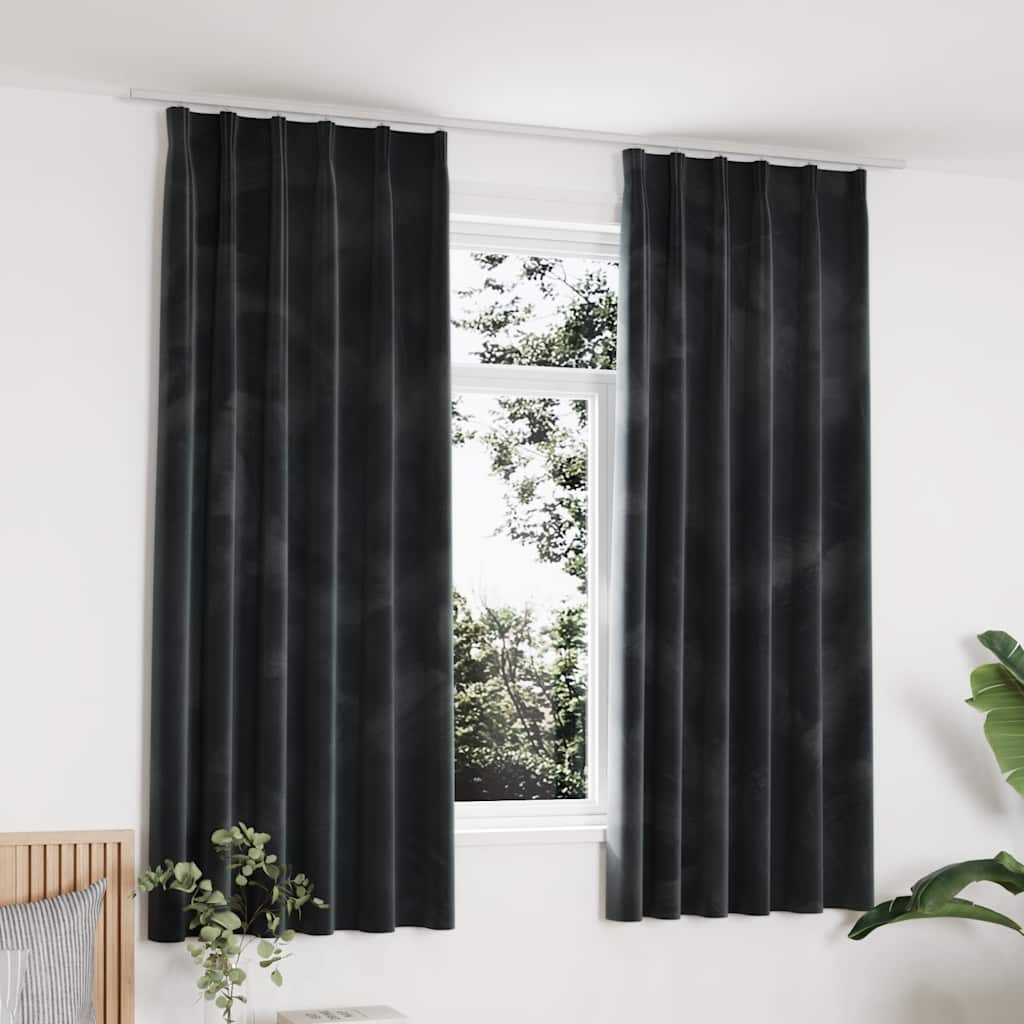 Rideaux occultants à crochets 2 pcs Velours Anthracite 140x175cm