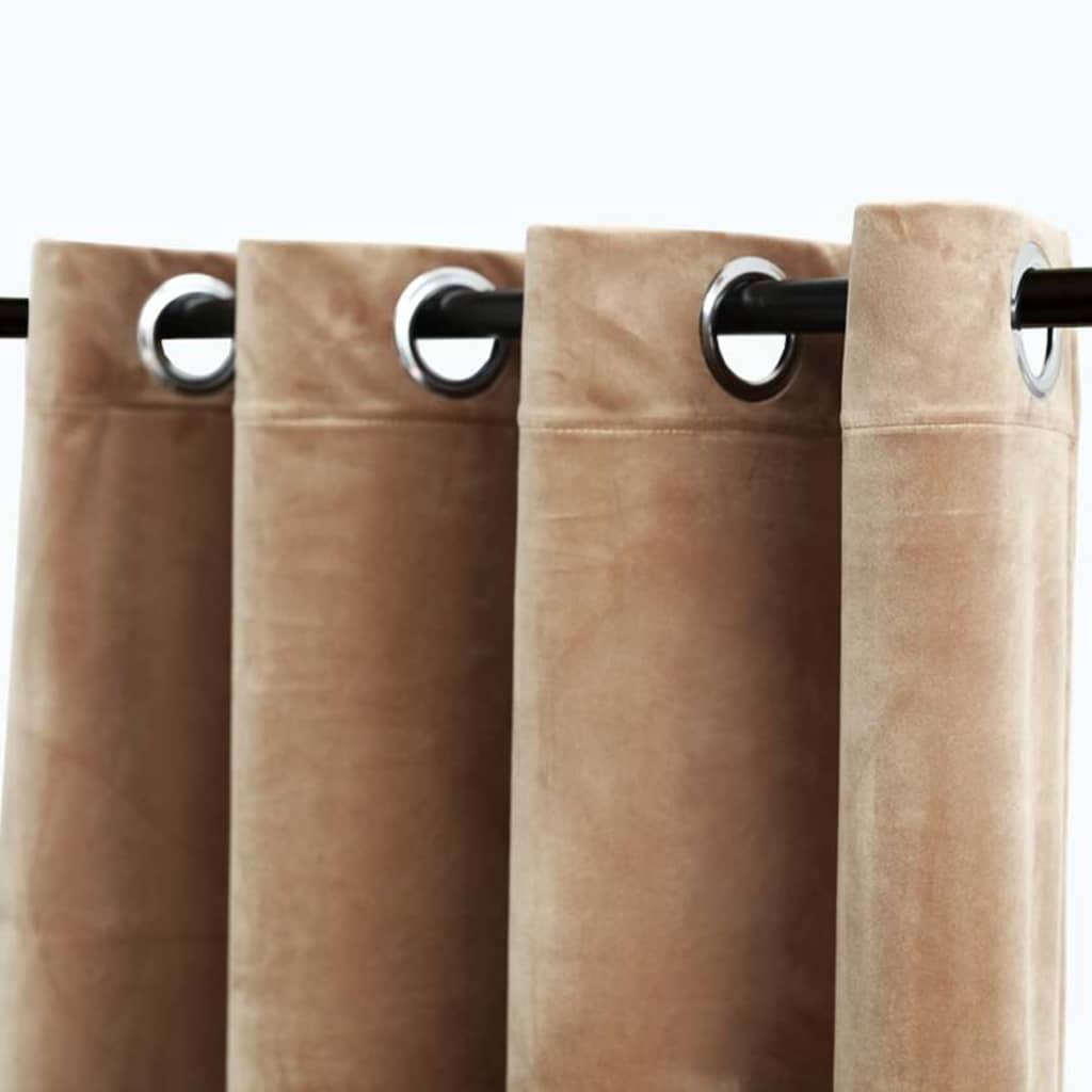 Rideaux occultants à œillets 2 pcs Velours Beige 140x175 cm