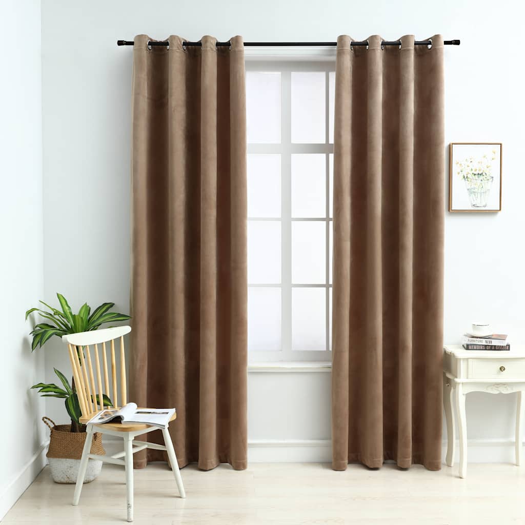Rideaux occultants à œillets 2 pcs Velours Beige 140x175 cm