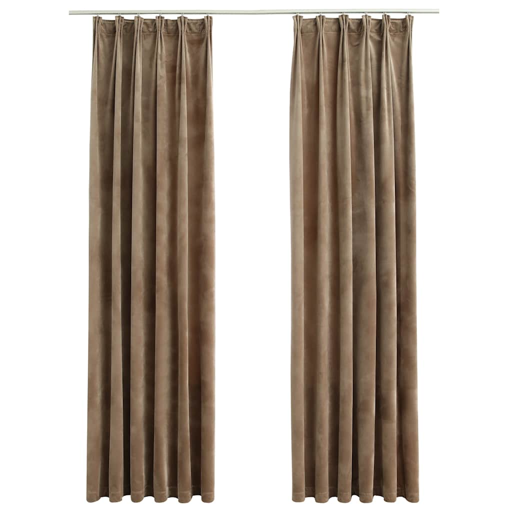 Blackout Curtains with Hooks 2 pcs. Velvet Beige 140x245 cm