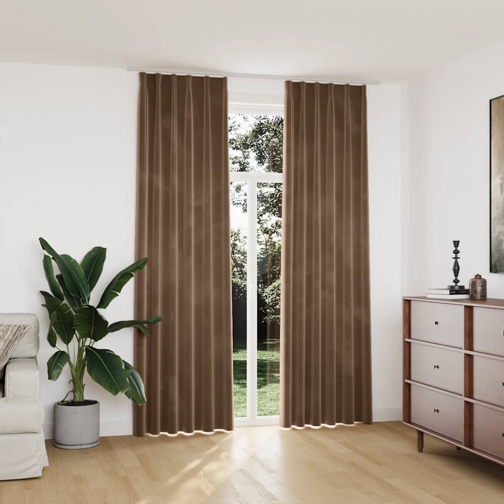 Blackout Curtains with Hooks 2 pcs. Velvet Beige 140x245 cm
