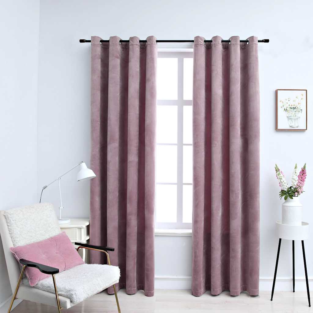 Blackout Curtains with Eyelets 2 pcs. Velvet Antique Pink 140x175cm