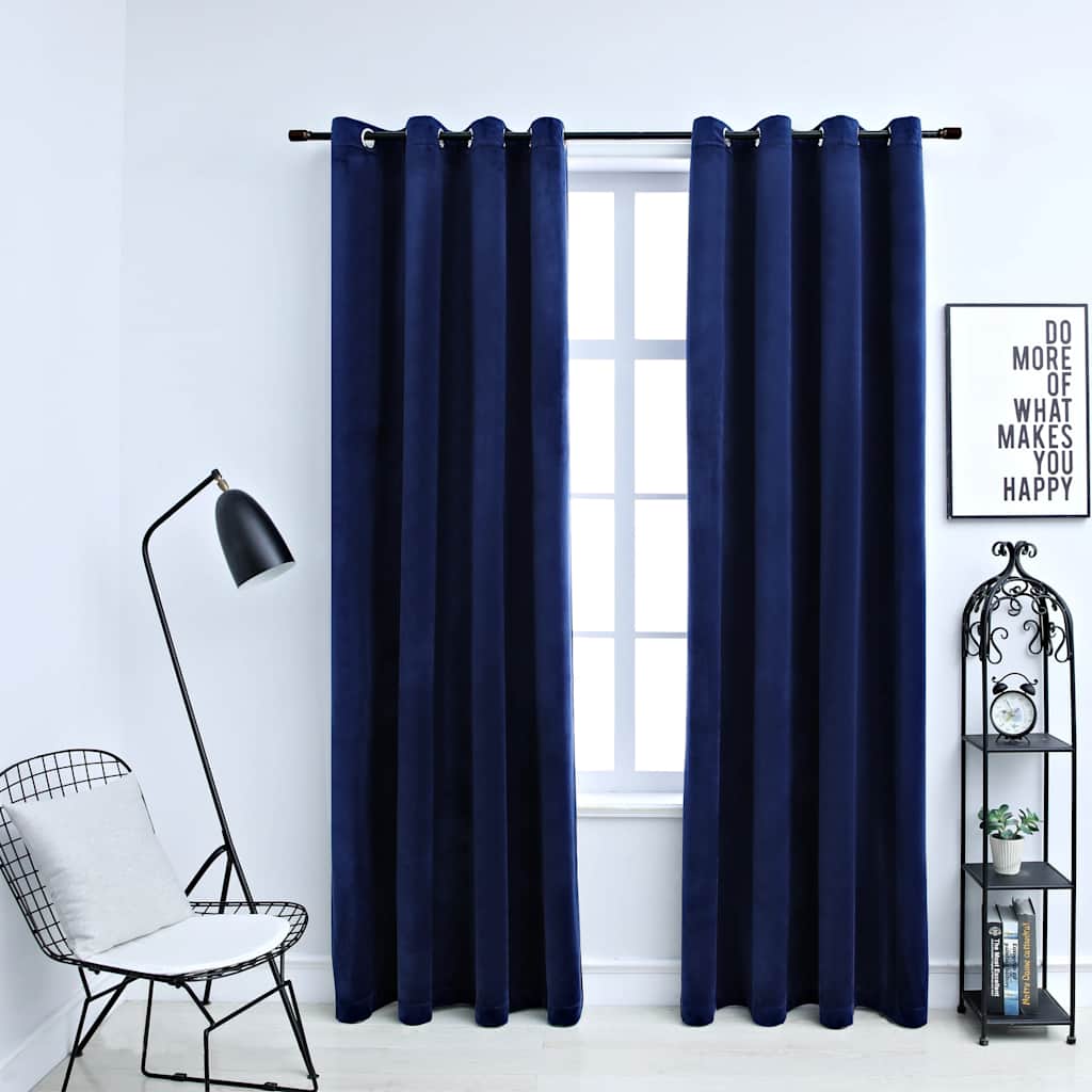 Blackout Curtains with Eyelets 2 pcs. Velvet Dark Blue 140x175cm