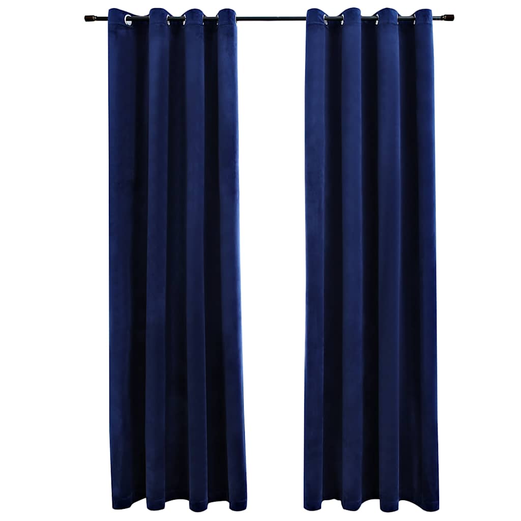 Eyelet Blackout Curtains 2 Pcs. Velvet Dark Blue 140x225cm