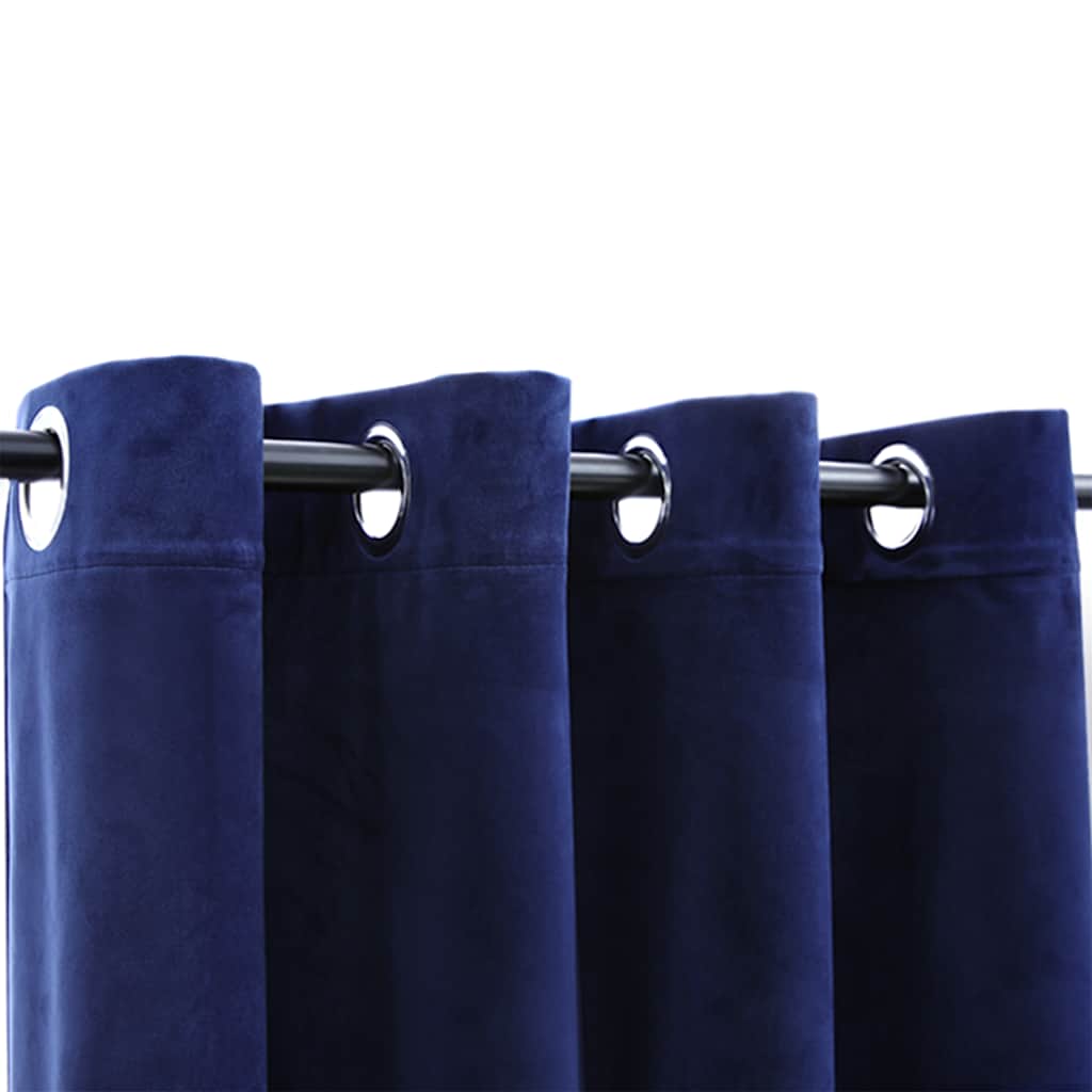 Eyelet Blackout Curtains 2 Pcs. Velvet Dark Blue 140x225cm