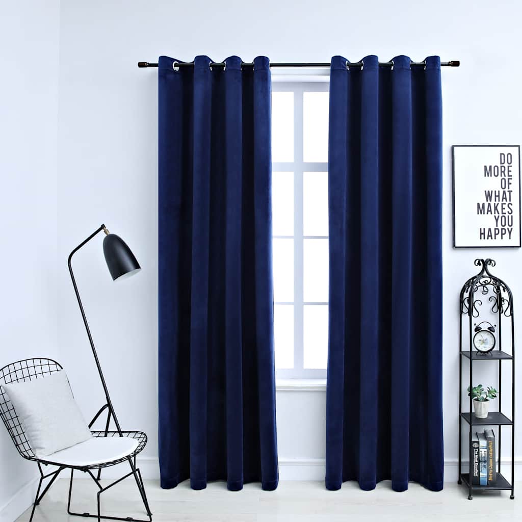 Eyelet Blackout Curtains 2 Pcs. Velvet Dark Blue 140x225cm