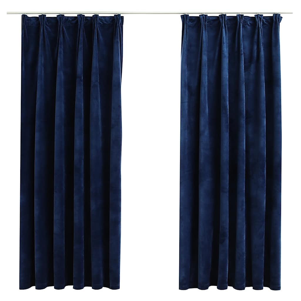 Rideaux occultants crochets 2 pcs Velours Bleu foncé 140x175cm