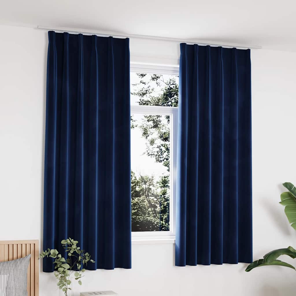 Rideaux occultants crochets 2 pcs Velours Bleu foncé 140x175cm