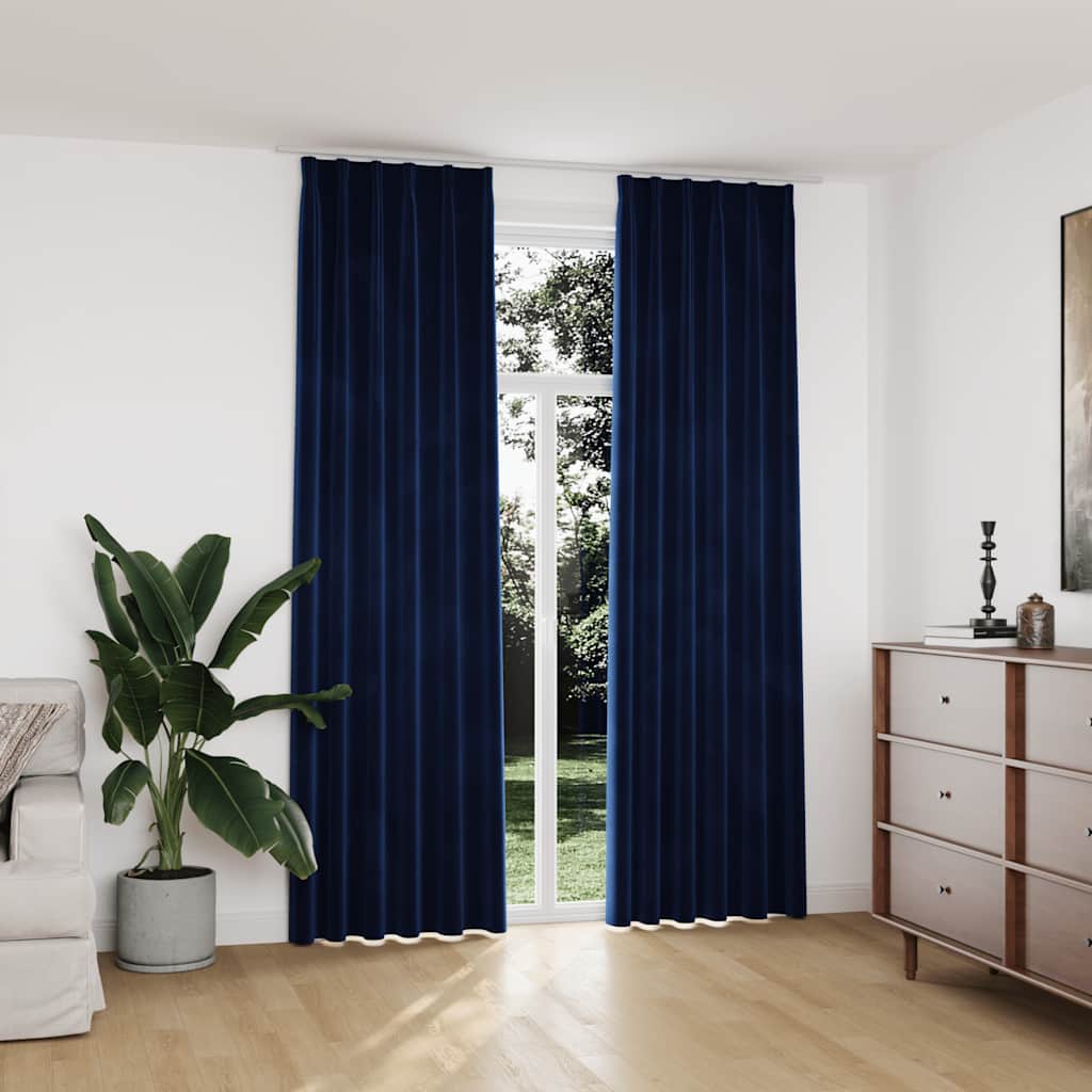 Blackout Curtains Hooks 2 pcs. Velvet Dark Blue 140x245cm