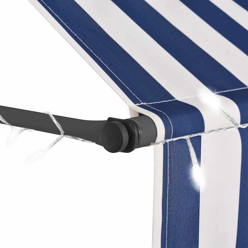 Einziehbare Markise Handbetrieben mit LED 100 cm Blau und Weiß
