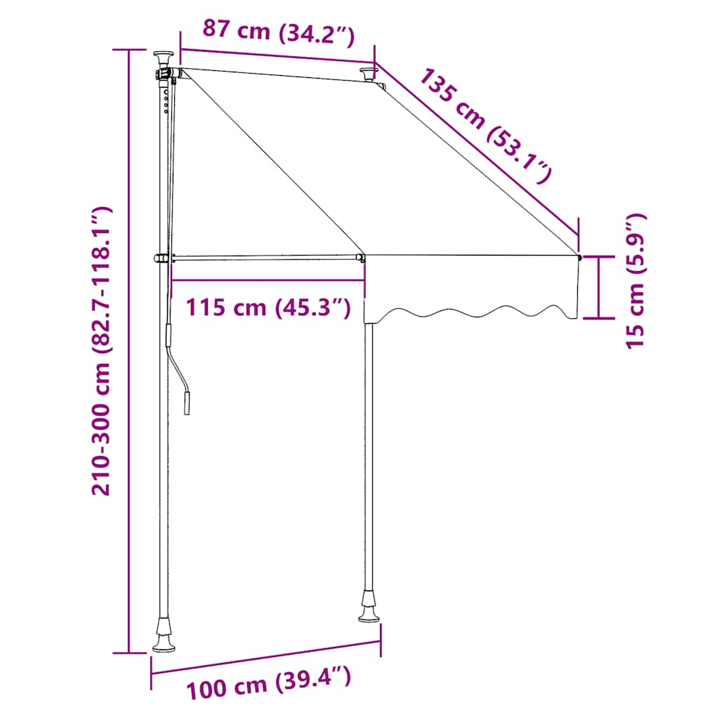 Einziehbare Markise Handbetrieben mit LED 100 cm Blau und Weiß