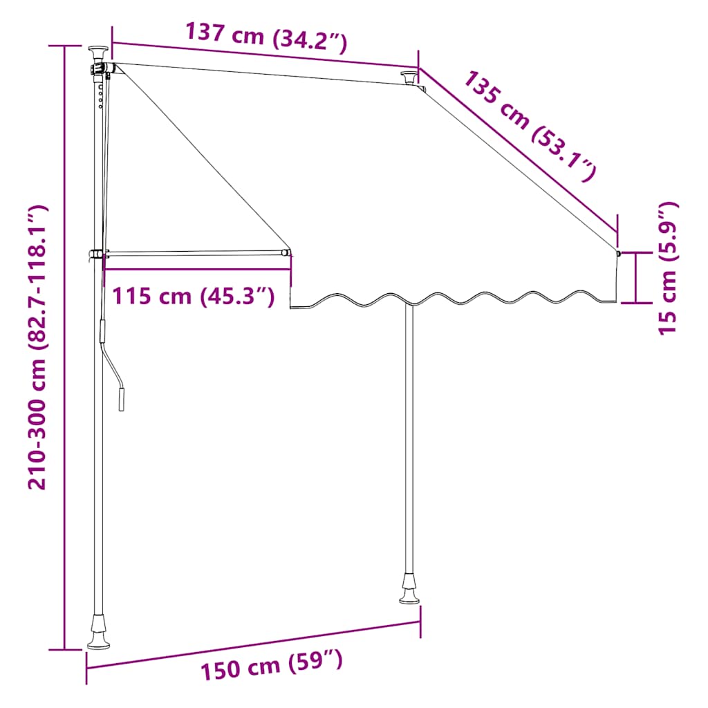 Einziehbare Markise Handbetrieben mit LED 150 cm Blau und Weiß