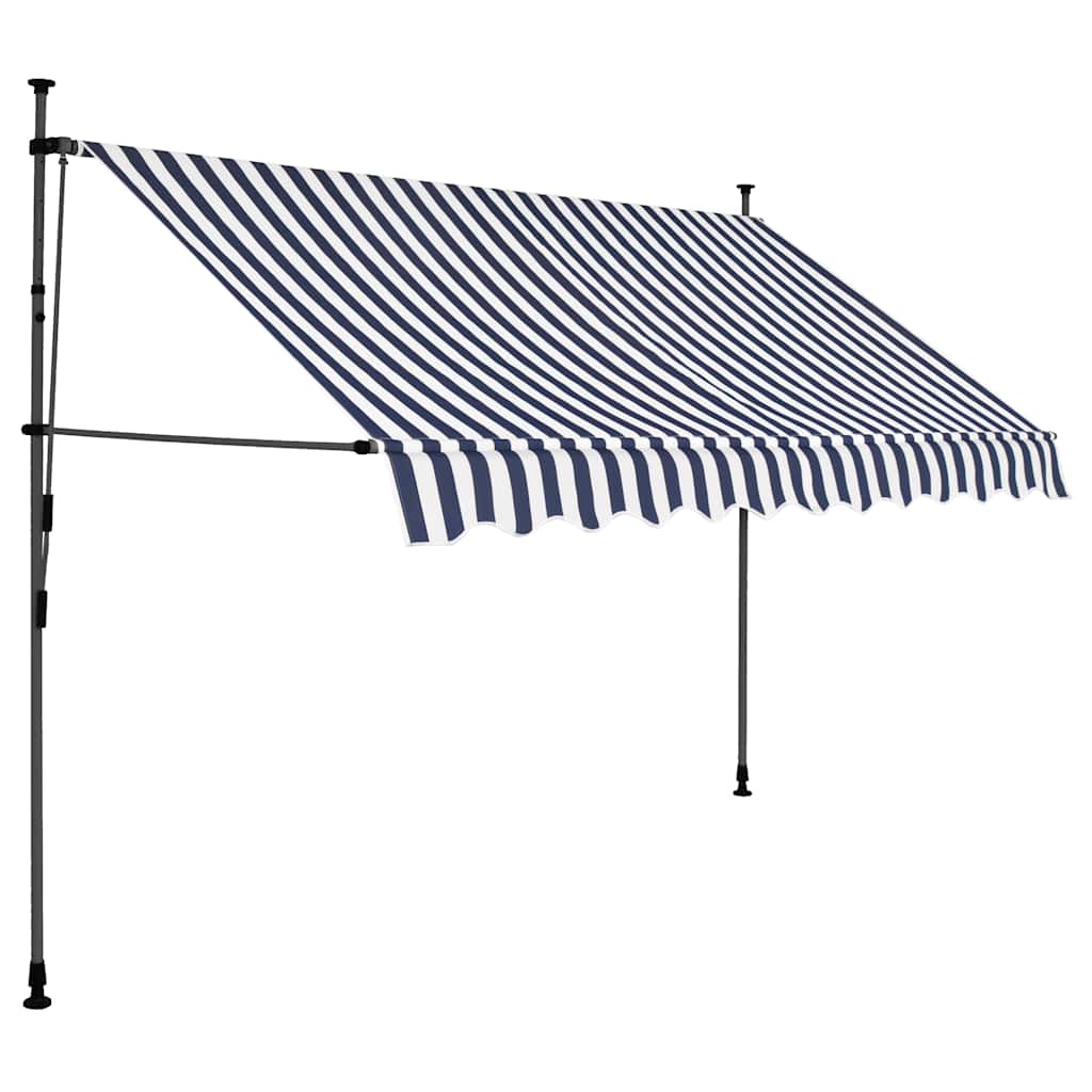Einziehbare Markise Handbetrieben mit LED 250 cm Blau und Weiß