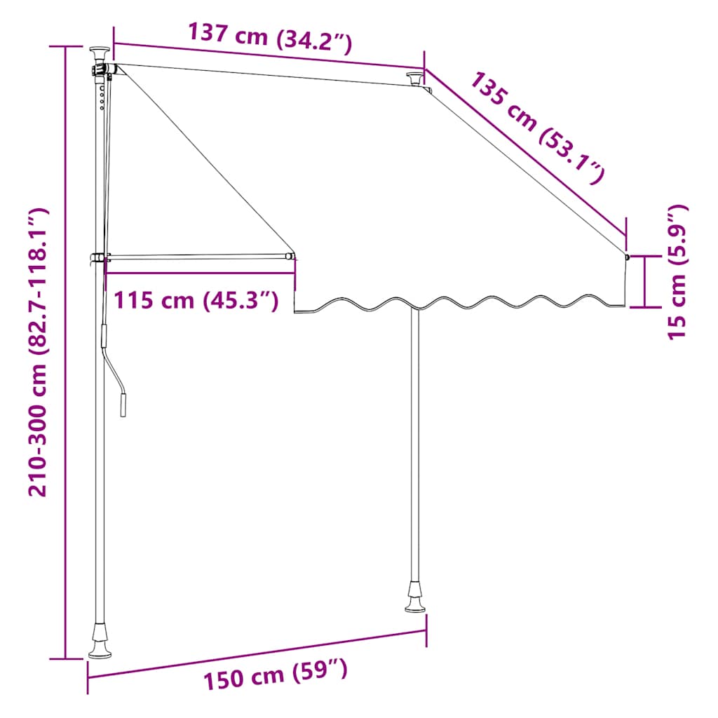 Einziehbare Markise Handbetrieben mit LED 150 cm Creme