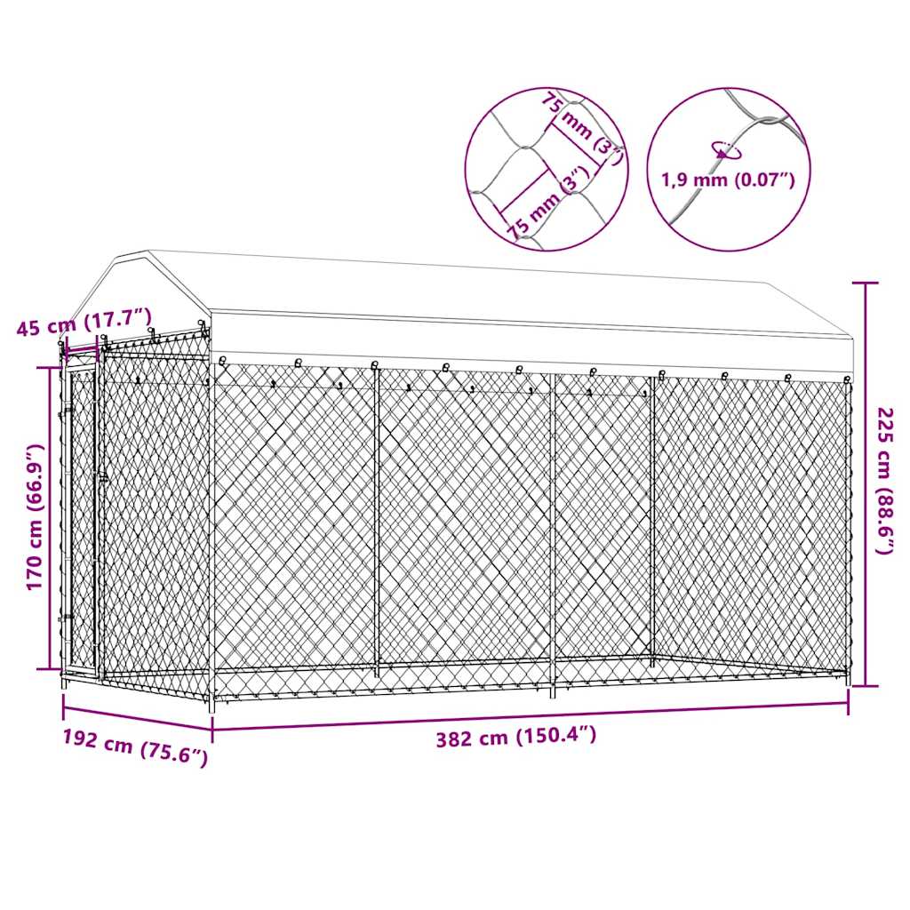 Outdoor-Hundezwinger mit Überdachung 382x192x225 cm