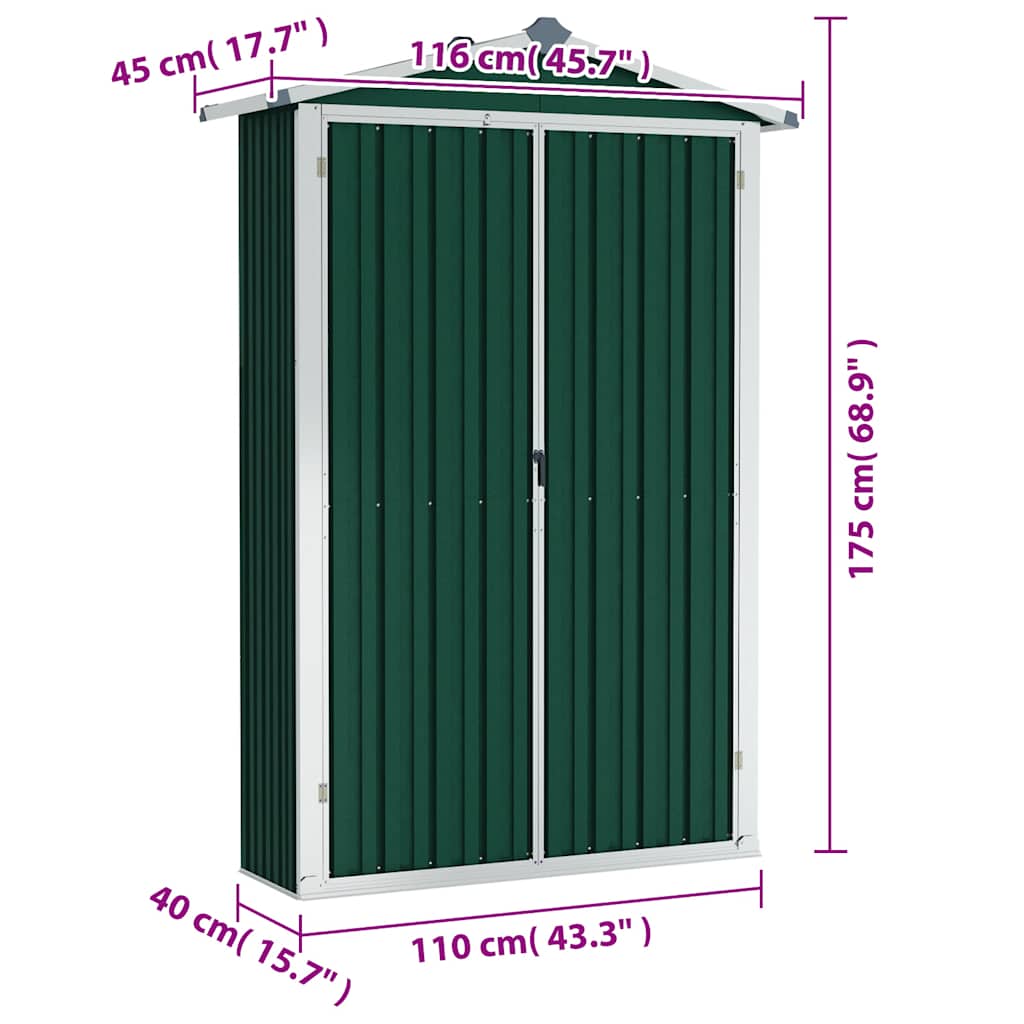 Gerätehaus Grün 116x45x175 cm Verzinkter Stahl