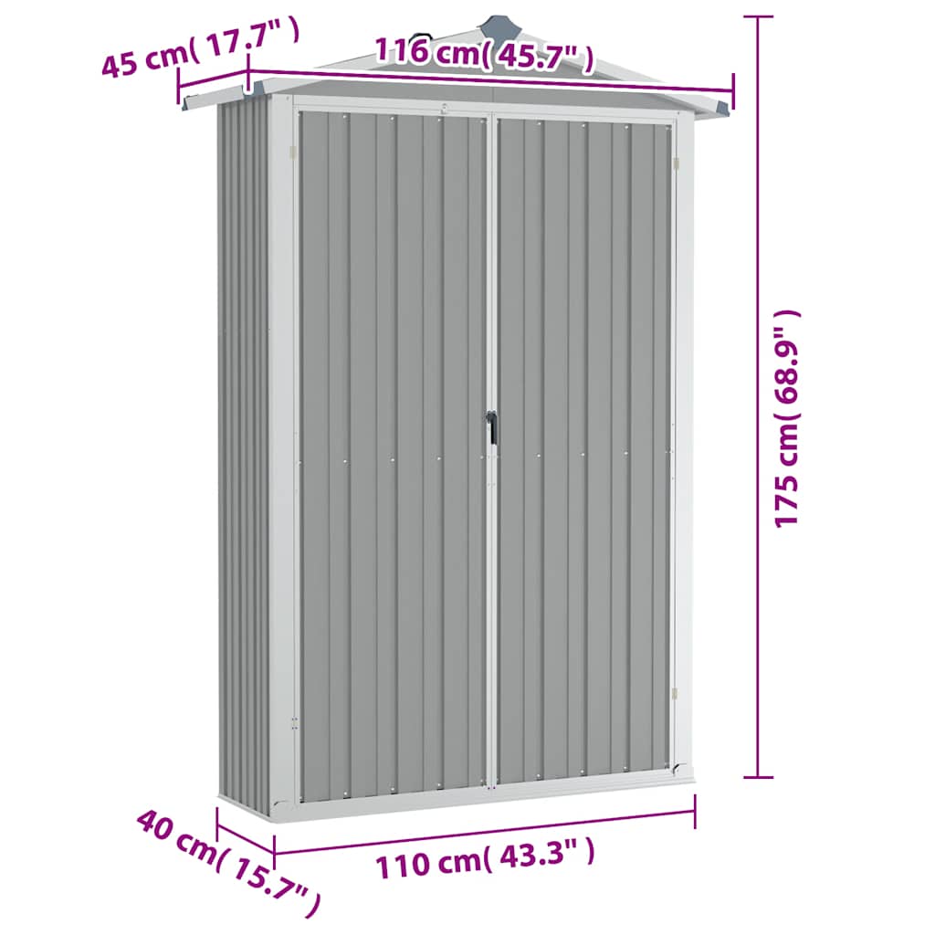 Gerätehaus Grau 116x45x175 cm Verzinkter Stahl