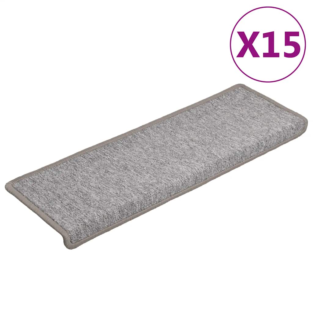 Stair mats 15 pcs. 65x21x4 cm Light Grey Rectangular Edge