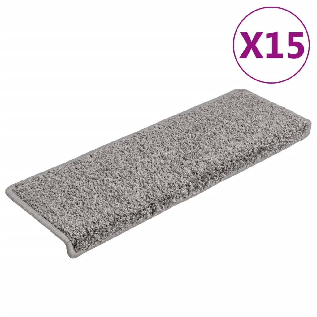 Tapis de marches 15 pièces 65x21x4 cm Gris Bord rectangulaire