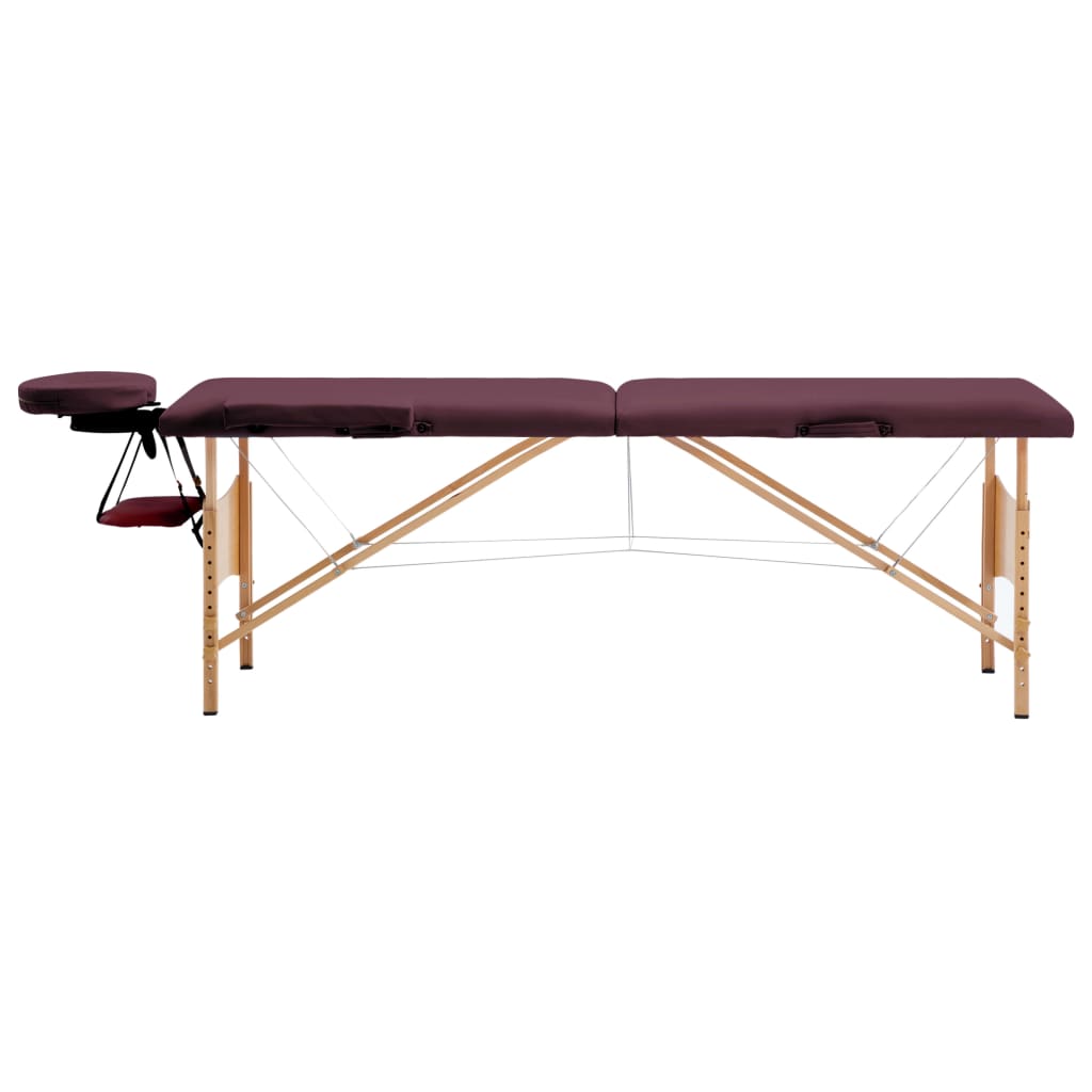 Table de massage pliante 2 zones avec piètement en bois bordeaux-lila
