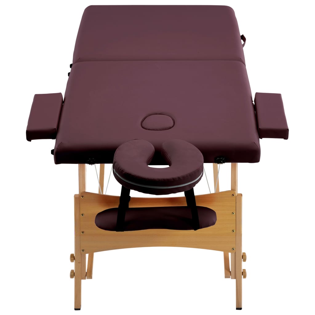 Table de massage pliante 2 zones avec piètement en bois bordeaux-lila