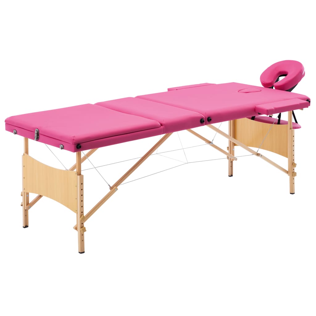 Table de massage pliante 3 zones avec cadre en bois rose