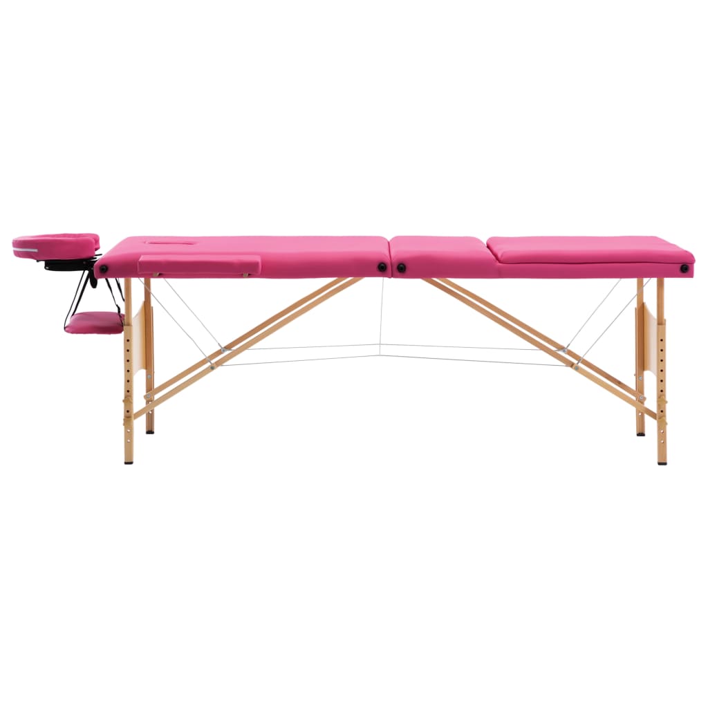 Table de massage pliante 3 zones avec cadre en bois rose