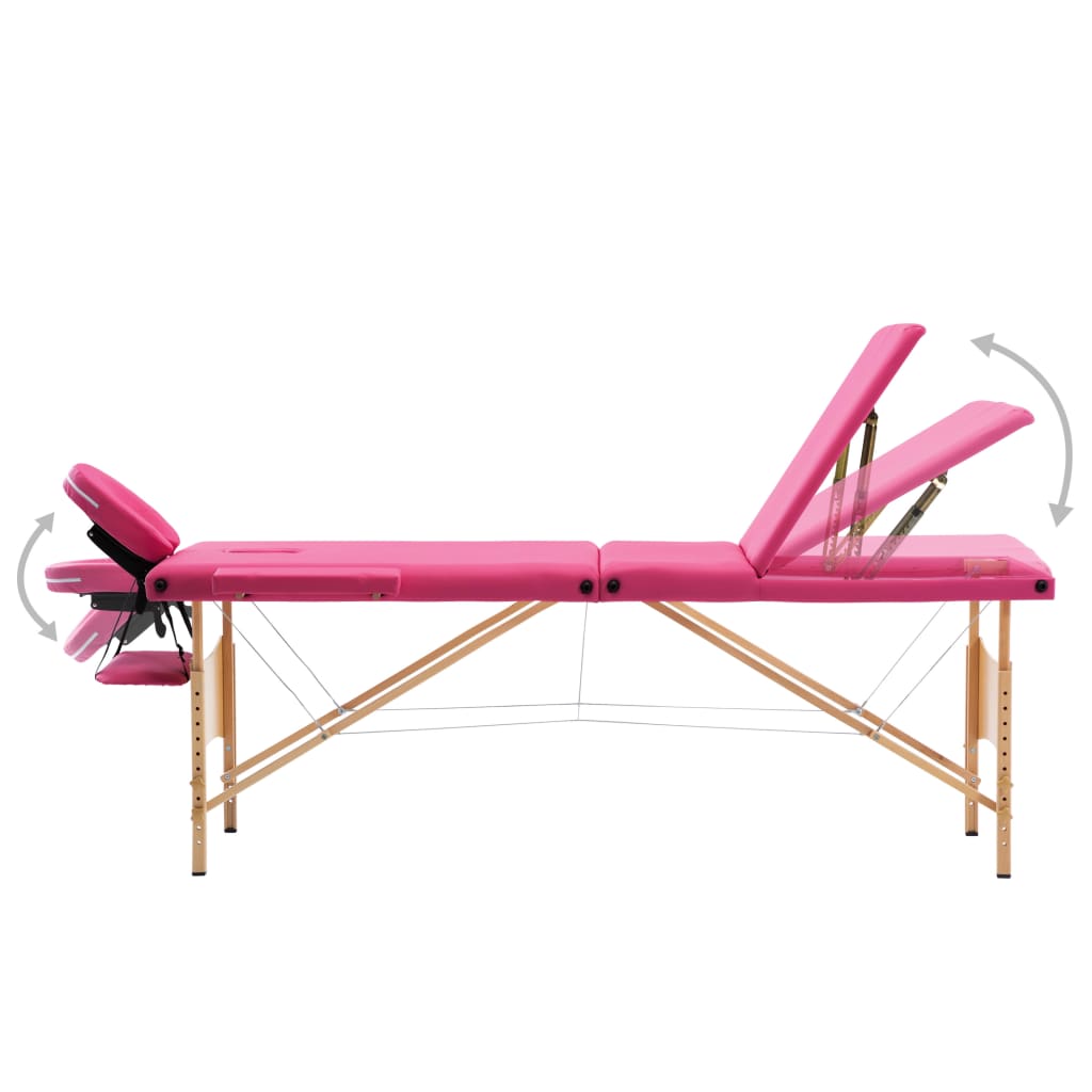 Table de massage pliante 3 zones avec cadre en bois rose