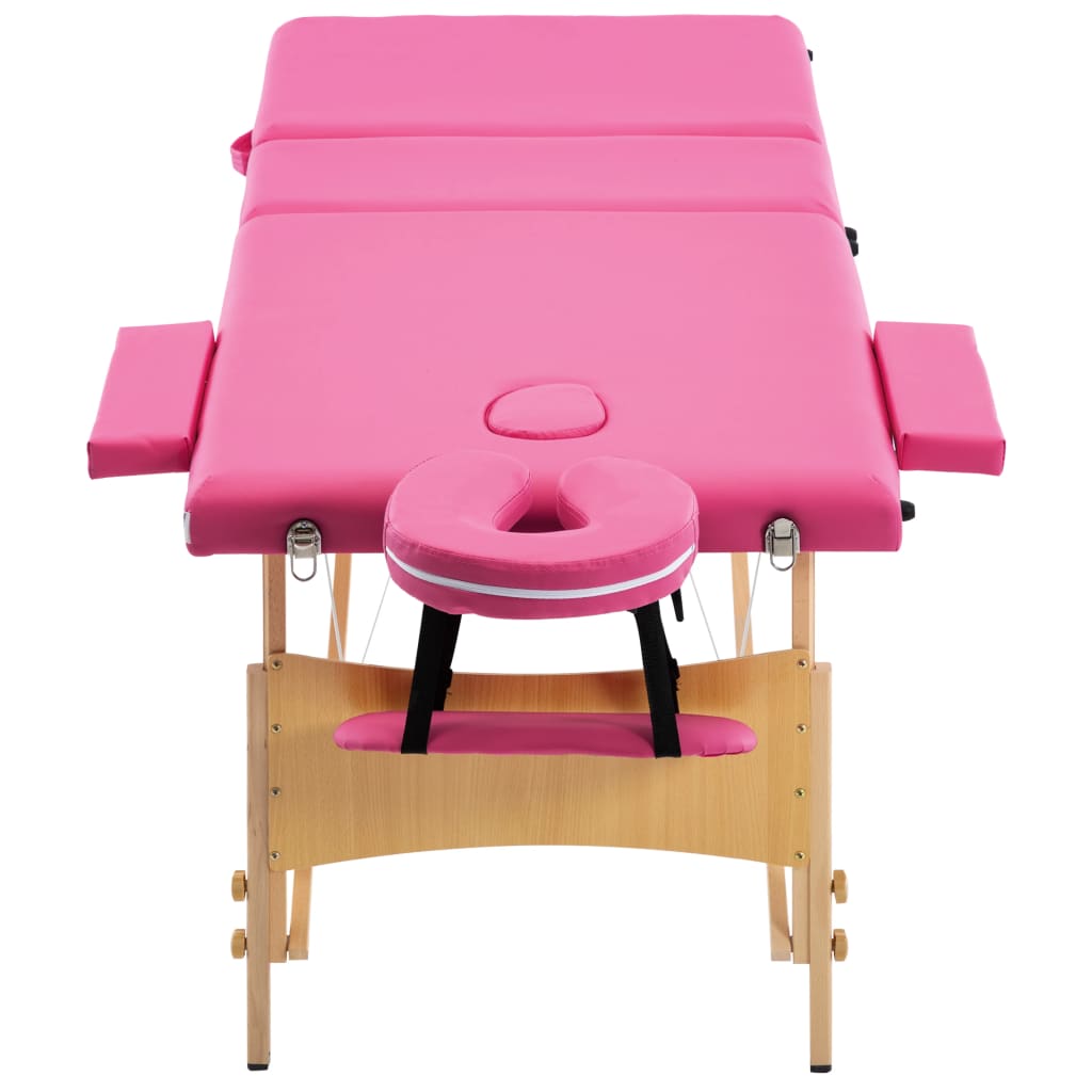 Table de massage pliante 3 zones avec cadre en bois rose