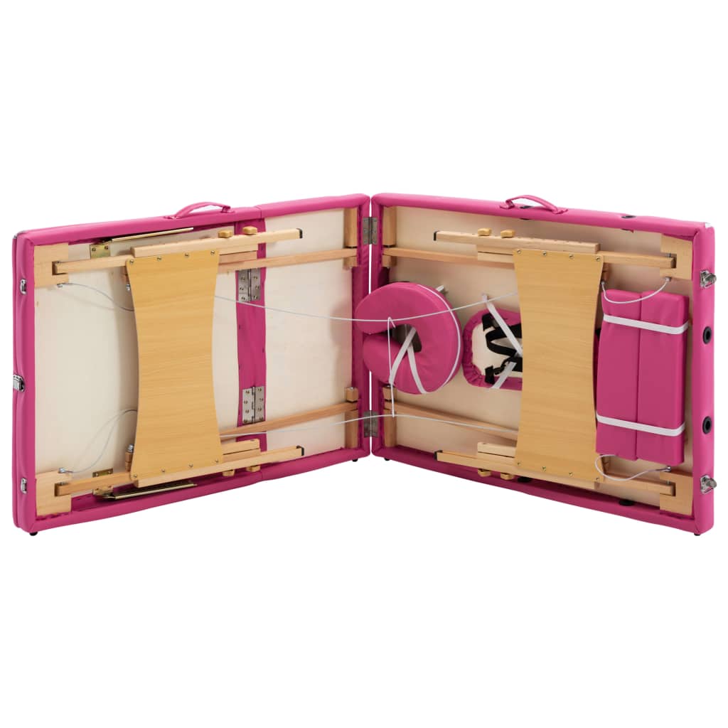 Table de massage pliante 3 zones avec cadre en bois rose