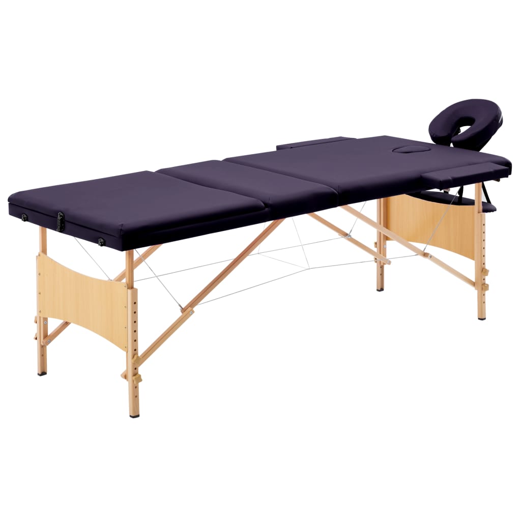 Table de massage pliante 3 zones avec châssis en bois violet