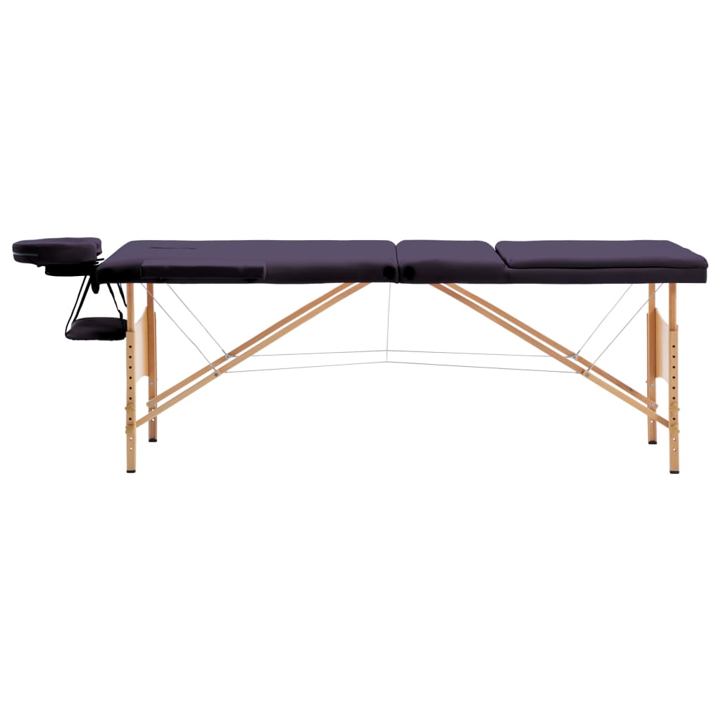 Table de massage pliante 3 zones avec châssis en bois violet