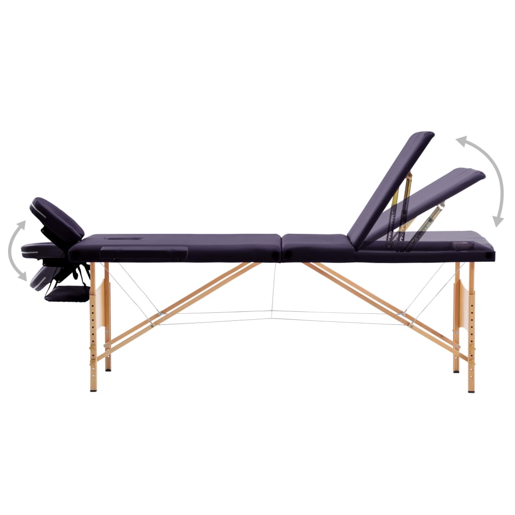Table de massage pliante 3 zones avec châssis en bois violet