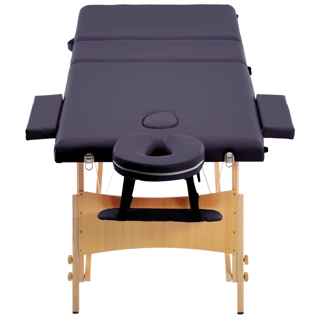 Table de massage pliante 3 zones avec châssis en bois violet