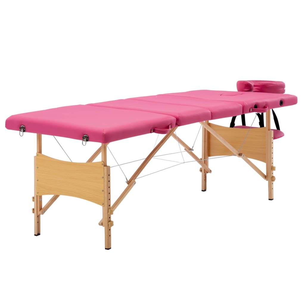 Table de massage pliante 4 zones avec cadre en bois rose