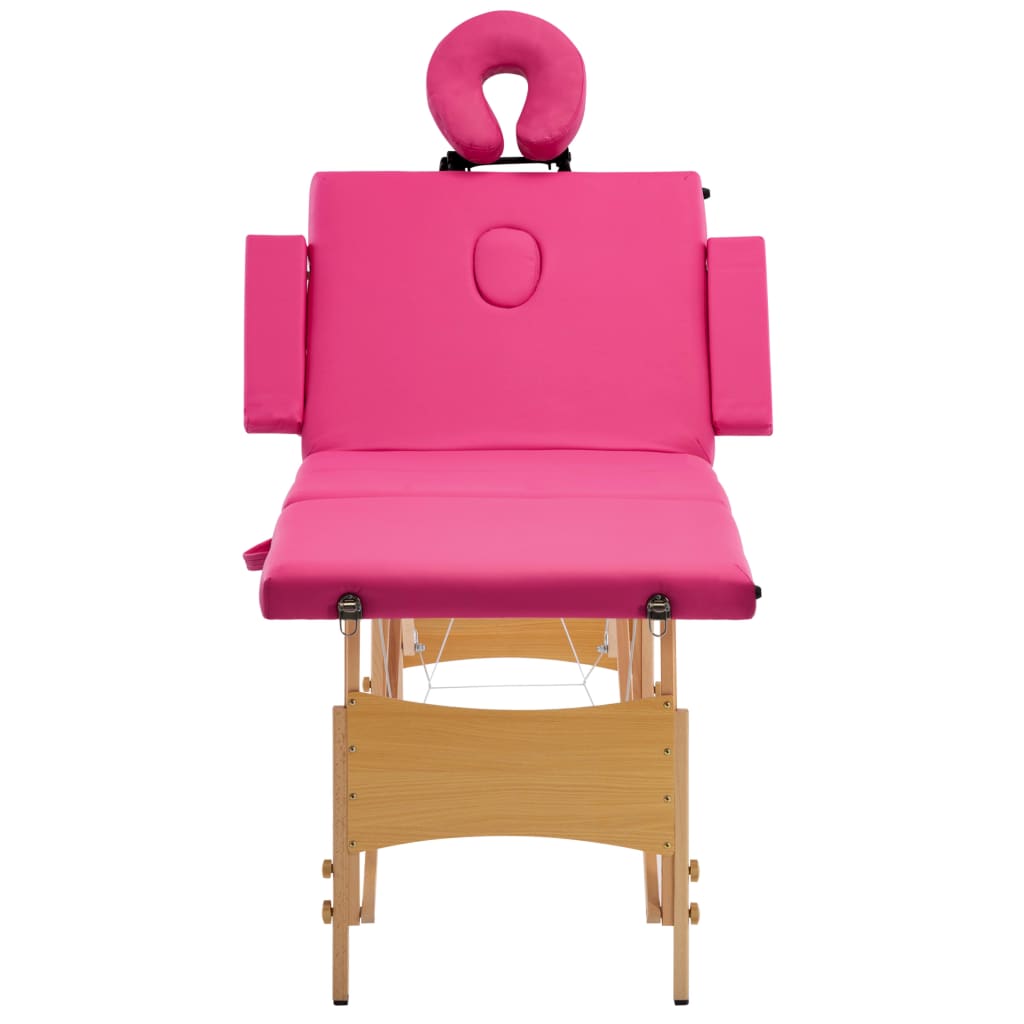 Table de massage pliante 4 zones avec cadre en bois rose