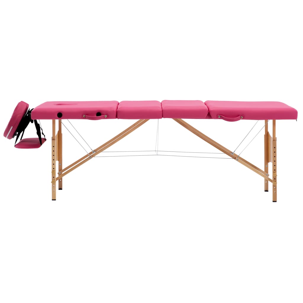 Table de massage pliante 4 zones avec cadre en bois rose