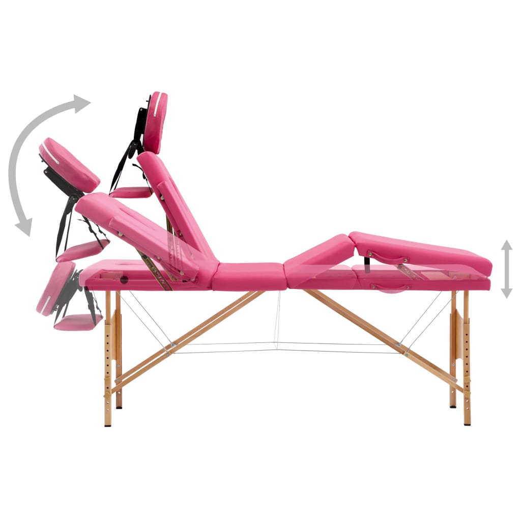 Table de massage pliante 4 zones avec cadre en bois rose