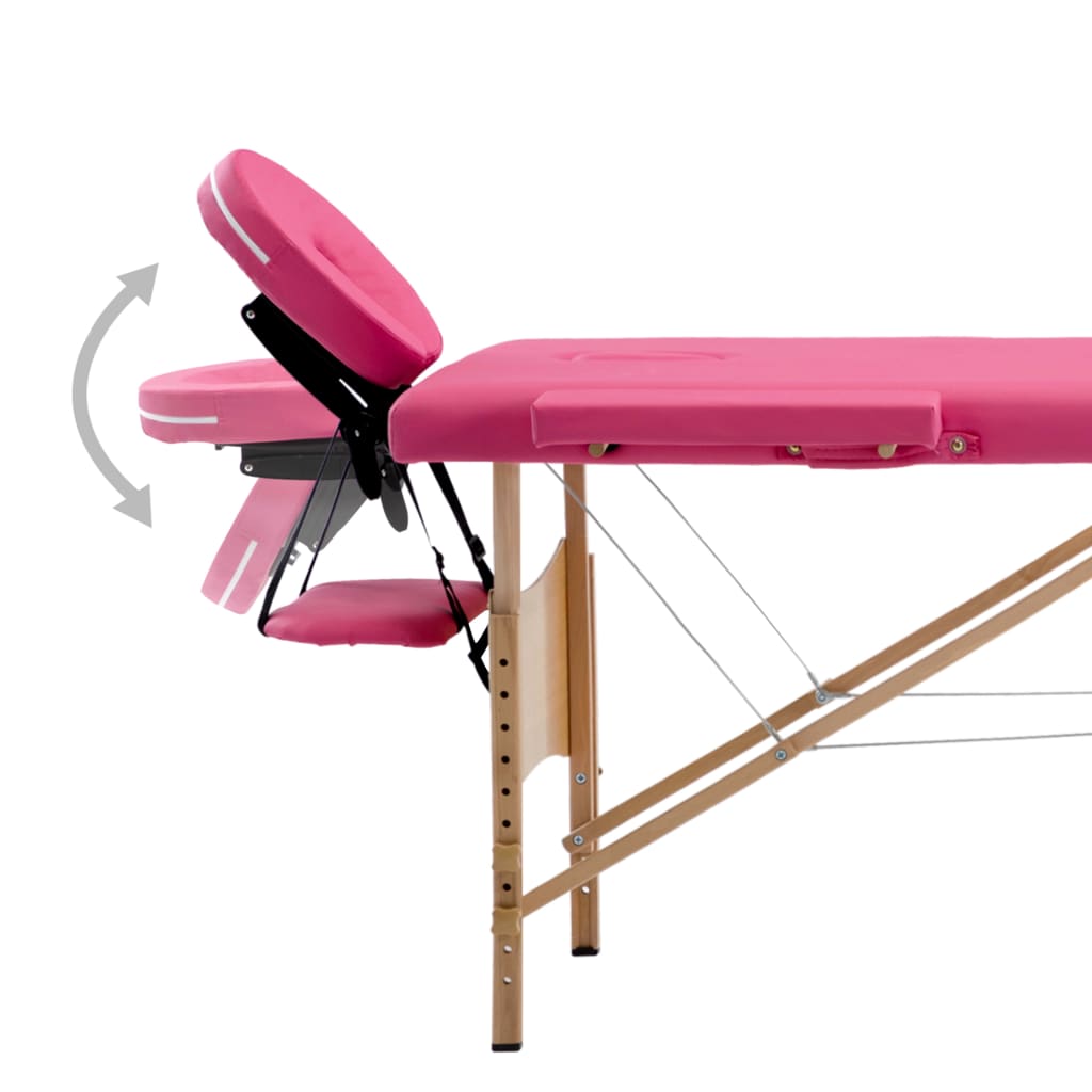 Table de massage pliante 4 zones avec cadre en bois rose