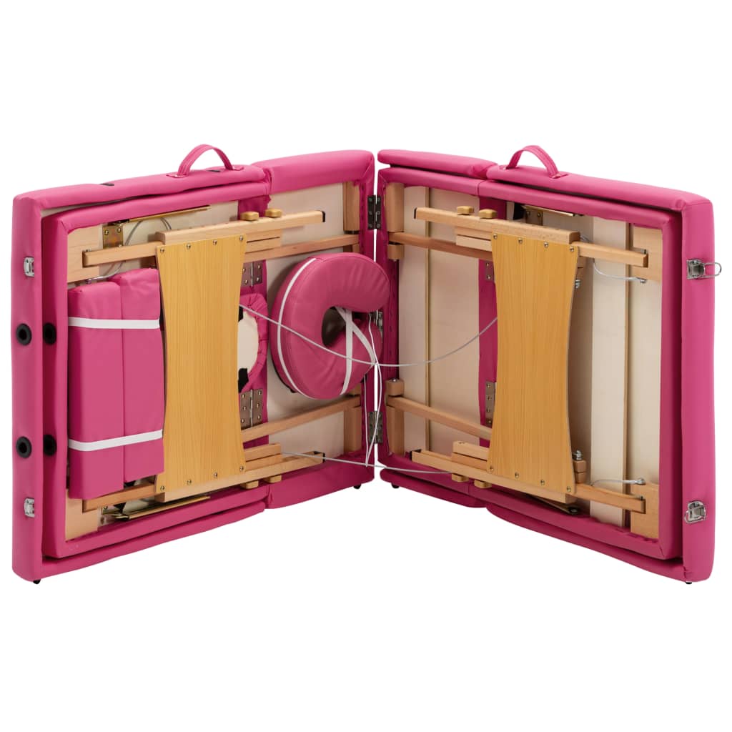 Table de massage pliante 4 zones avec cadre en bois rose