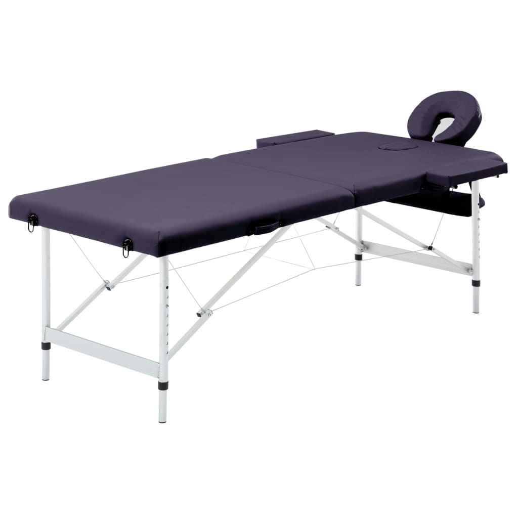2-Zone Foldable Massage Table with Aluminum Frame Purple