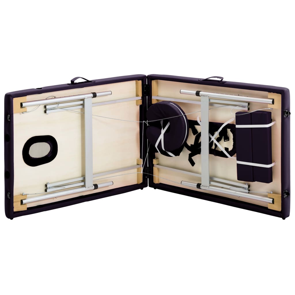2-Zone Foldable Massage Table with Aluminum Frame Purple