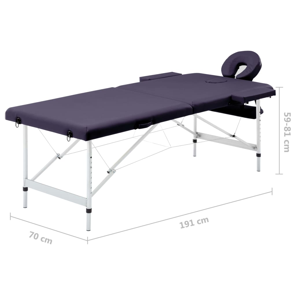 2-Zone Foldable Massage Table with Aluminum Frame Purple