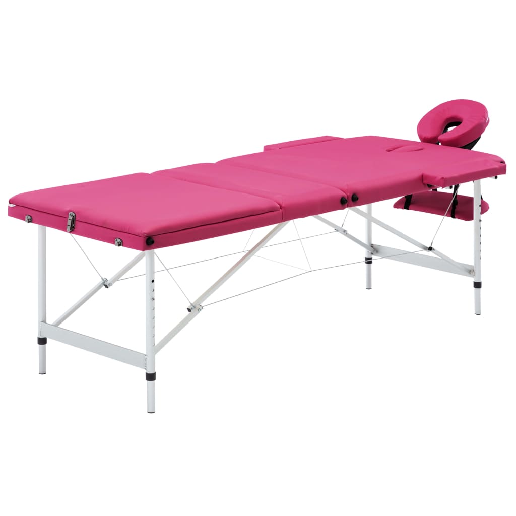 Table de massage pliante 3 zones avec cadre en aluminium rose