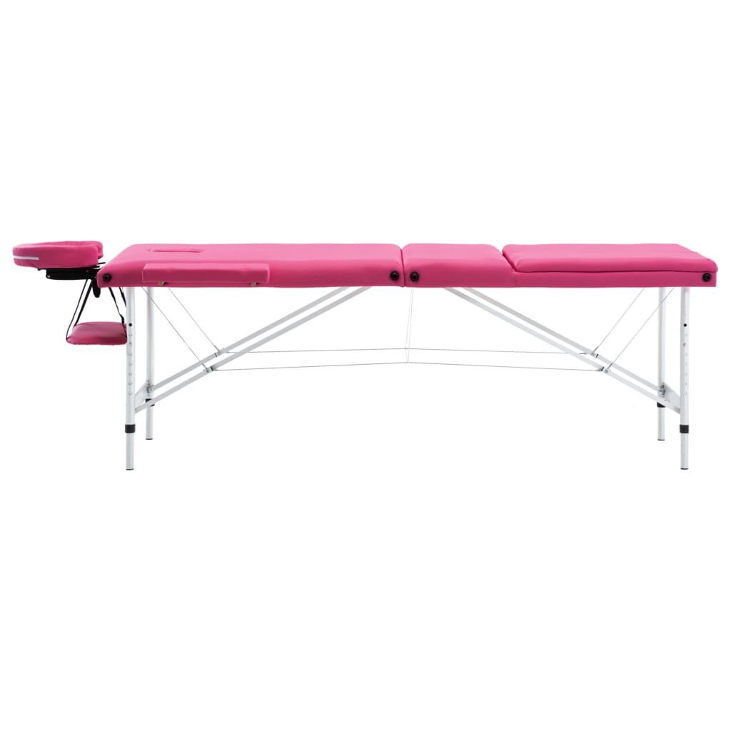 Table de massage pliante 3 zones avec cadre en aluminium rose