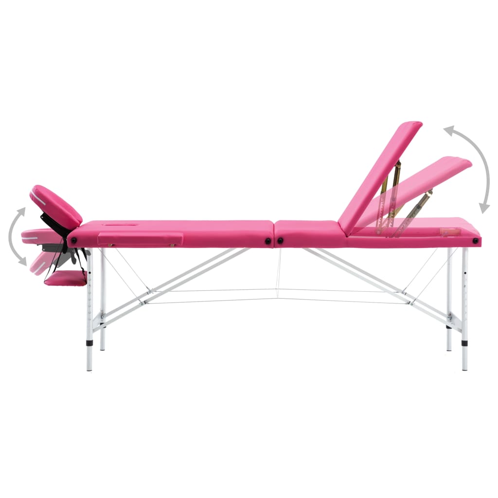 Table de massage pliante 3 zones avec cadre en aluminium rose