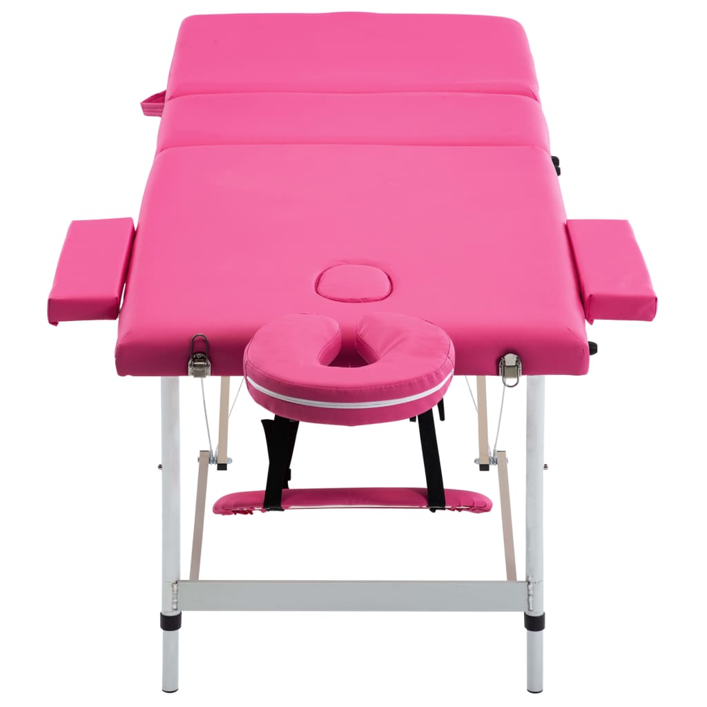 Table de massage pliante 3 zones avec cadre en aluminium rose