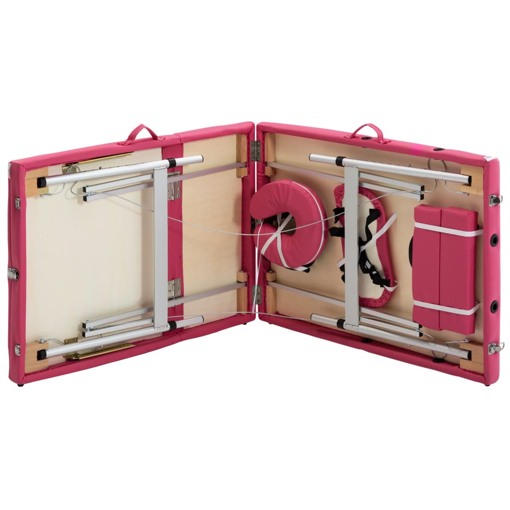 Table de massage pliante 3 zones avec cadre en aluminium rose