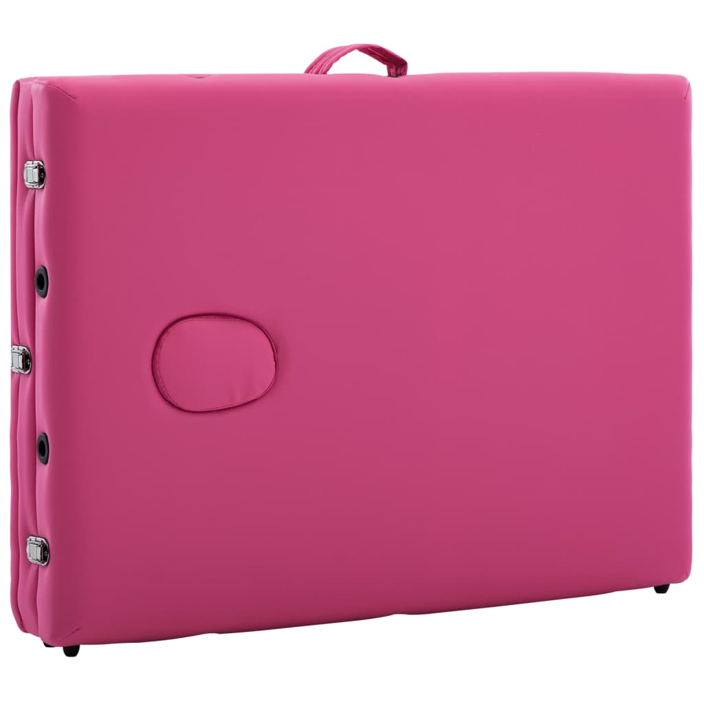 Table de massage pliante 3 zones avec cadre en aluminium rose